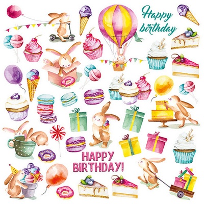 Аркуш з картинками для вирізання Sweet Birthday 20x20см, ТМ Фабрика Декору