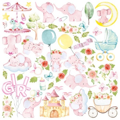 Аркуш з картинками для вирізання My cute Baby elephant girl 30,5x30,5см, ТМ Фабрика Декору
