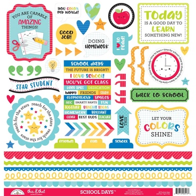 Наліпки від Doodlebug - This & That Cardstock Stickers 12" - School Days, 50 шт.