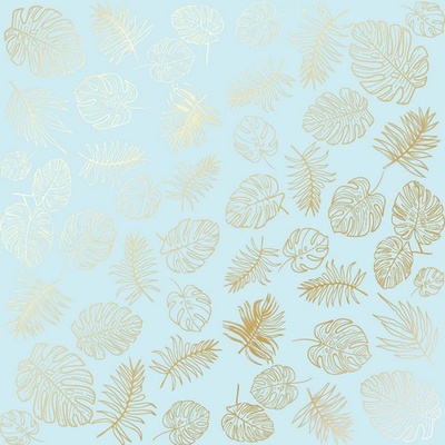 Аркуш одностороннього паперу з фольгуванням Golden Tropical Leaves Blue,ТМ Фабрика Декору