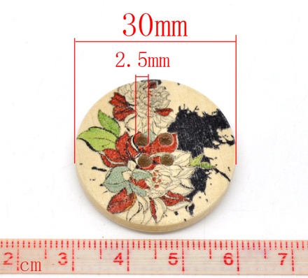 Дерев’яний ґудзик Multicolor Flower B12739, діаметр 30 мм, 1 шт.