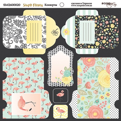 Аркуш двостороннього паперу для скрапбукінгу від Scrapmir - Конверти - Simple Flowers, 20 x20cм