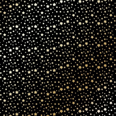 Аркуш одностороннього паперу з фольгуванням Golden stars Black, ТМ Фабрика Декору