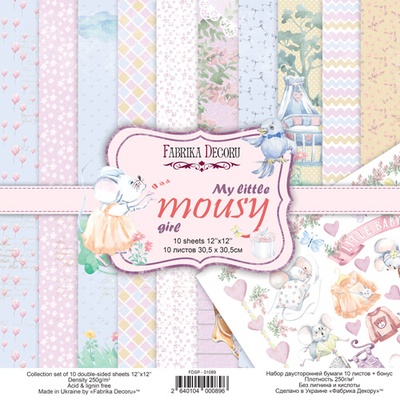 Набір паперу для скрапбукінгу My little mousy girl 30,5x30,5см 10 аркушів, ТМ Фабрика Декору