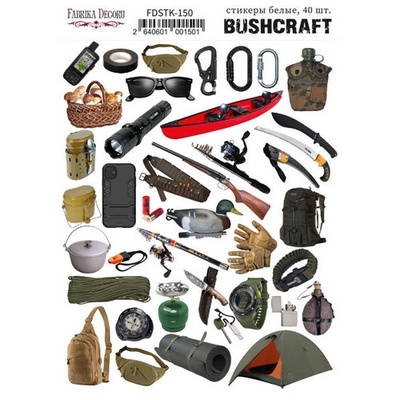 Набір наліпок (стікерів) 40 шт. Bushcraft #150, ТМ Фабрика Декору