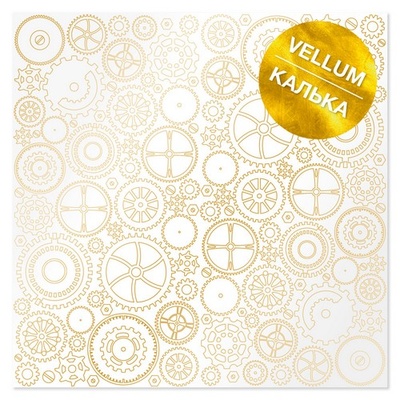 Аркуш кальки (велум) з фольгуванням Golden Gears Gears 30,5х30,5см, ТМ Фабрика Декору