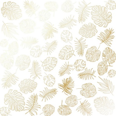 Аркуш одностороннього паперу з фольгуванням Golden Tropical Leaves White,ТМ Фабрика Декору