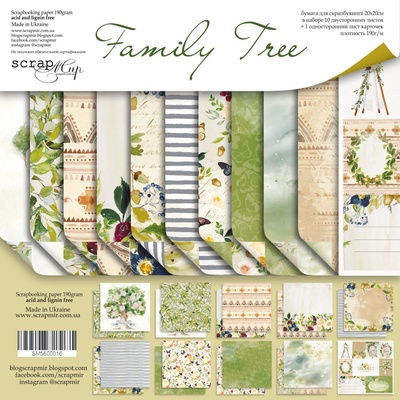 Набір двостороннього паперу від Scrapmir - Family Tree, 20x20см, 11 шт.