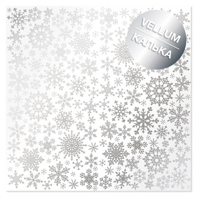 Аркуш кальки (велум) зі срібним візерунком Silver Snowflakes, 30,5см х 30,5см, ТМ Фабрика Декору