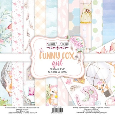 Набір скрап-паперу Funny fox girl 20x20см 10 аркушів, ТМ Фабрика Декору
