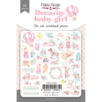 Набір висічок для скрапбукінгу, колекція Dreamy baby girl 55шт., ТМ Фабрика Декору