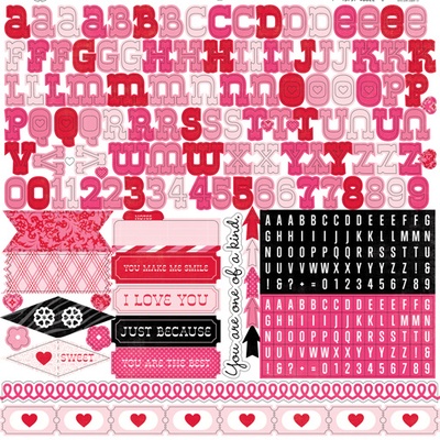 Аркуш наліпок — абетка Echo Park - Love Story Element Stickers, 30x30 см
