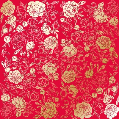 Аркуш одностороннього паперу з фольгуваннями, дизайн Golden Peony Passion Poppy Red, 30,5смx30,5см, TМ Фабрика Декору