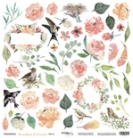 Аркуш одностороннього паперу для вирізання від Scrapmir - Квіти - Peaches & Cream, 30x30 см