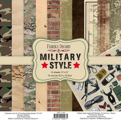 Набір скрап-паперу Military style 30,5x30,5см, ТМ Фабрика Декору