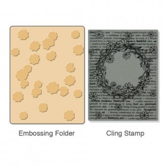 Папка для тиснення і гумовий штамп від Sizzix - TextuRed Impressions Embossing Folder w/Stamp - Floral Wreath Set