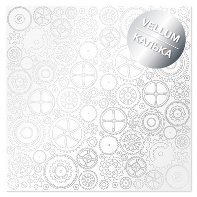 Аркуш кальки (велум) з фольгуванням Silver Gears Gears 30,5х30,5см, ТМ Фабрика Декору