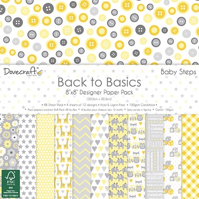 Набір паперу Dovecraft - Back to Basics Baby Steps (20x20см), 48 аркушів, односторонній