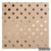 Крафт-картон с золотым тиснением - Горох - Bazzill Foiled Kraft Cardstock - Gold Dots, размер 30х30, 1 лист