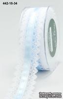 Кружево с лентой White Lace/Satin Center - Light Blue, ширина 3,8 см, длина 90 см, цвет голубой