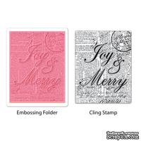 Папка для тиснения и резиновый штамп от Sizzix - Textured Impressions Embossing Folder w/Stamp - Joy & Merry Set