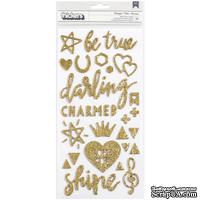 Стикеры с золотым глиттером  от Crate Paper - Shine Thickers Stickers- Beautiful Words &amp; Icons/Gold Glitter, 79 шт. - ScrapUA.com