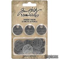 Набор металлических украшений Tim Holtz - Idea-Ology Metal Typed Tokens, 18 штук, фразы