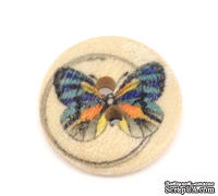 Деревянная пуговица Multicolor Butterfly B10596, диаметр 15мм, 1 шт.