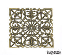 Металлическое украшение "Квадрат ажурный", 40мм x 40мм, античная бронза, 1 шт.