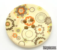 Деревянная пуговица Multicolor Flower Pattern  B15466, диаметр 3 см, 1 шт. - ScrapUA.com