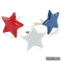 Набор брадсов Creative Impressions - Red/White/Blue Stars, 50 штук - ScrapUA.com