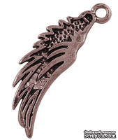 Металлическое украшение "Крыло", красная медь, размер 35х10 мм, 1 шт