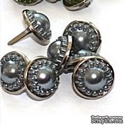 Набор брадсов Eyelet Outlet - Pearl Brads Smokey/Silver, цвет серый, в серебристой оправе, 14 мм, 10 штук