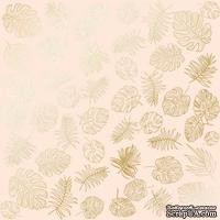 Лист односторонней бумаги с фольгированием Golden Tropical Leaves Beige,ТМ Фабрика Декора - ScrapUA.com