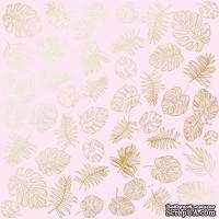 Лист односторонней бумаги с фольгированием Golden Tropical Leaves Light pink,ТМ Фабрика Декора - ScrapUA.com