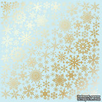 Лист односторонней бумаги с фольгированием Golden Snowflakes Blue, ТМ Fabrika Decoru - ScrapUA.com