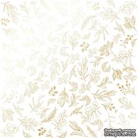 Аркуш одностороннього паперу з фольгуванням, дизайн Golden Branches White, 30,5см х 30,5см, ТМ Фабрика Декору - ScrapUA.com