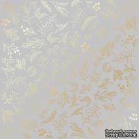 Аркуш одностороннього паперу з фольгуванням, дизайн Golden Branches Gray, 30,5см х 30,5см, ТМ Фабрика Декору - ScrapUA.com