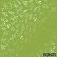 Аркуш одностороннього паперу з фольгуванням, дизайн Golden Branches, color Bright green, 30,5см х 30,5см, ТМ Фабрика Декору - ScrapUA.com