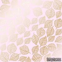 Лист односторонней бумаги с фольгированием Golden Delicate Leaves Light pink, ТМ Фабрика Декора - ScrapUA.com