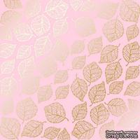 Лист односторонней бумаги с фольгированием Golden Delicate Leaves Pink, ТМ Фабрика Декора - ScrapUA.com