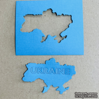 Вирубка із щільного картону (щільність 180-250) - контур України з назвою Ukraine,  в наборі 2 елементи (контру і основа) - ScrapUA.com