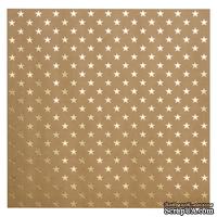 Крафт-картон с золотым тиснением - Звезды - Bazzill Foiled Kraft Cardstock - Gold Stars, размер 30х30, 1 лист - ScrapUA.com