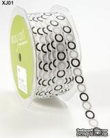 Лента GROSGRAIN / CIRCLES,   ширина 9,5мм, цвет WHITE/BLACK/SILVER, 90см - ScrapUA.com