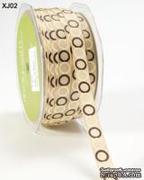 Лента GROSGRAIN / CIRCLES,   ширина 9,5мм, цвет CHAMPAGNE/BROWN/CREAM, 90см - ScrapUA.com