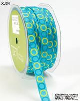 Лента GROSGRAIN / CIRCLES,   ширина 9,5мм, цвет TURQUOISE/PARROT GREEN, 90см - ScrapUA.com