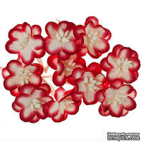 Цветы вишни из шелковичной бумаги, набор 10 шт., цвет красный с белым