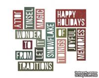 Лезвие от Sizzix - Tim Holtz - Thinlits Die Set 16PK - Holiday Words 2 - Block by Tim Holtz, 15 штук