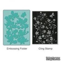 Папка для тиснения и резиновый штамп от Sizzix - Тextured Impressions Embossing Folder w/Stamp - Floral Wreath Set - ScrapUA.com