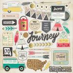 Высечки из чипборда от Crate Paper - Journey Chipboard Stickers - Gold Foil Accents - 30x30 см, 42 шт. - ScrapUA.com